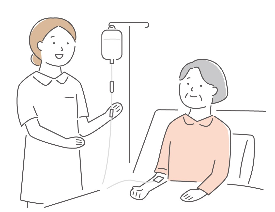 点滴を受ける患者さんのイラスト 