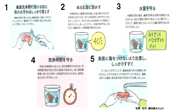 義歯の手入れ方法解説イラスト 