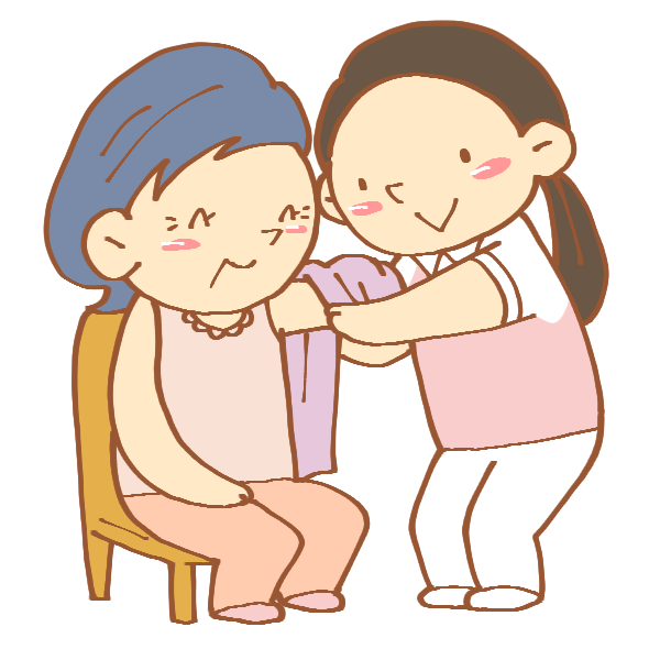 着替え介助をする女性介護士