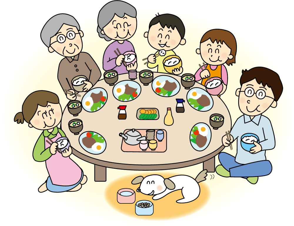 家族団らんで食事のイラスト