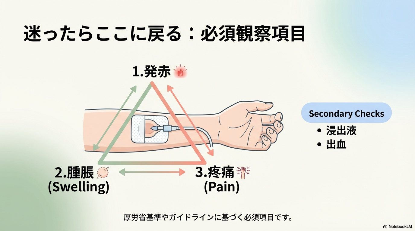 刺入部の必須観察項目