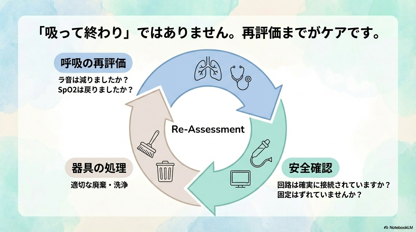 気管内吸引後の観察　報告　片付け