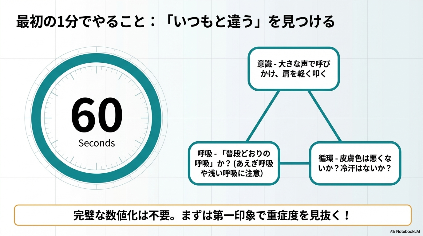 最初に確認すること 意識はあるか 呼吸はあるか 循環は保たれているか