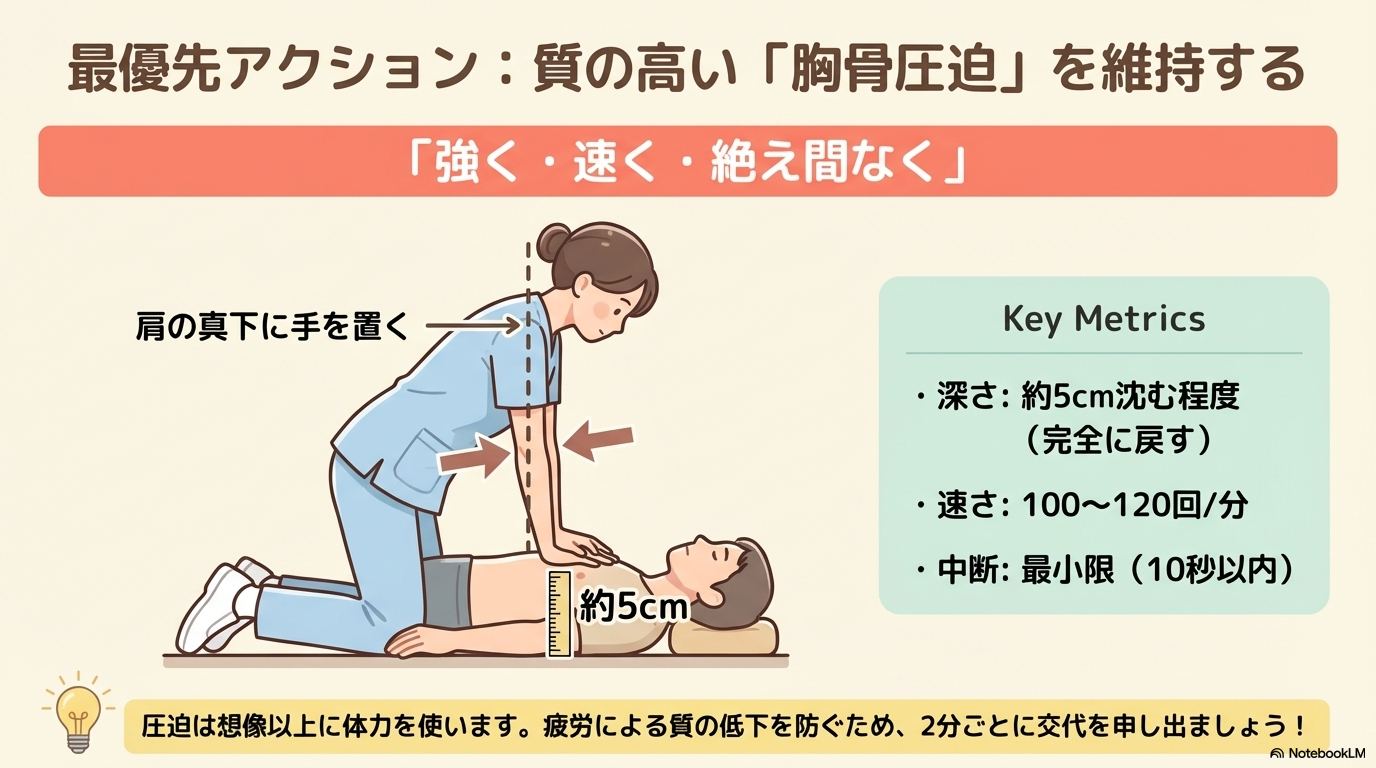 胸骨圧迫
コツ　ポイント