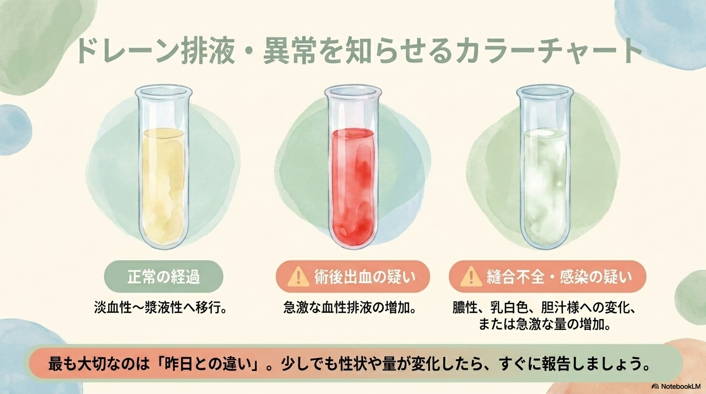ドレーン排液の増加・性状変化
