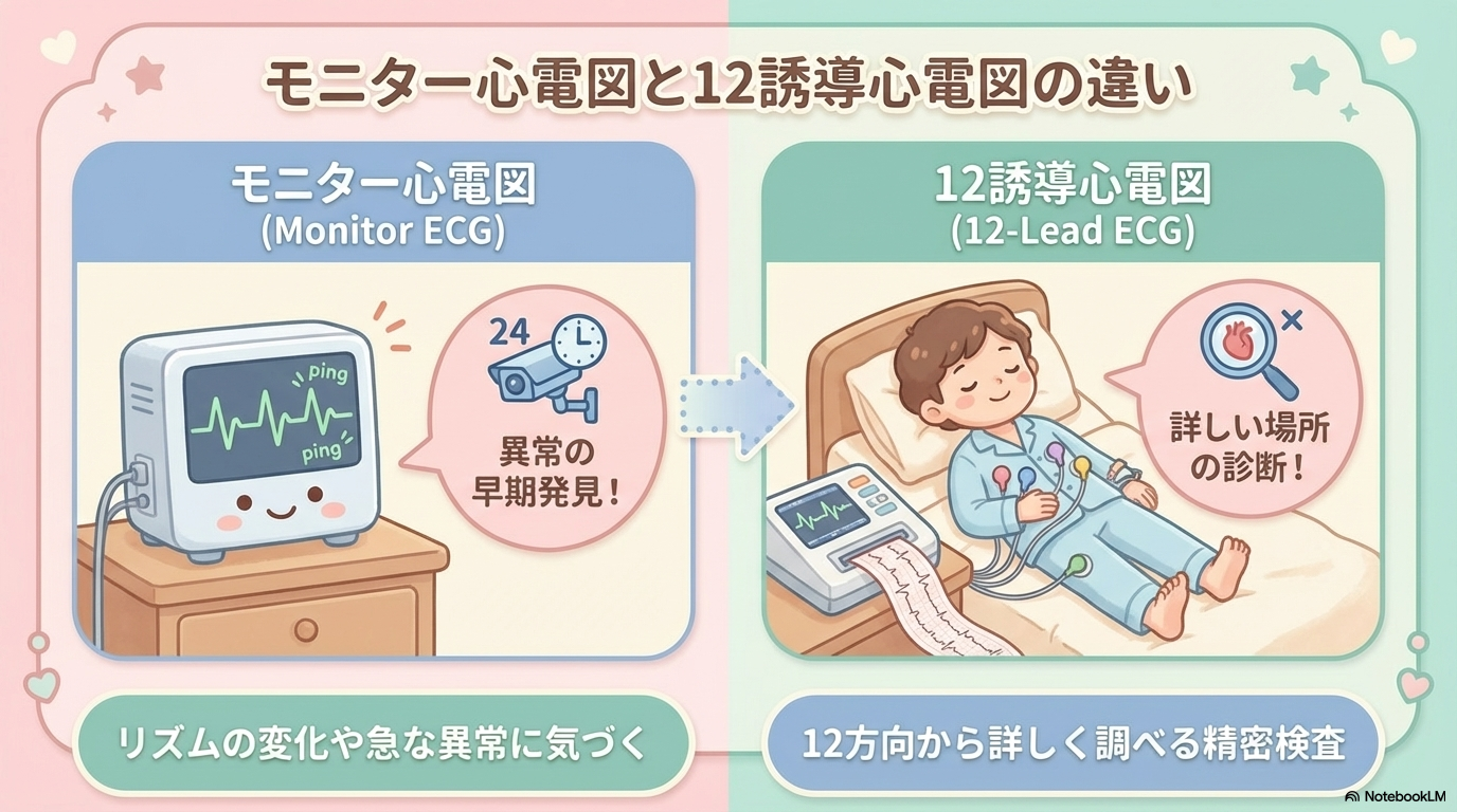 12誘導　モニター心電図　違い