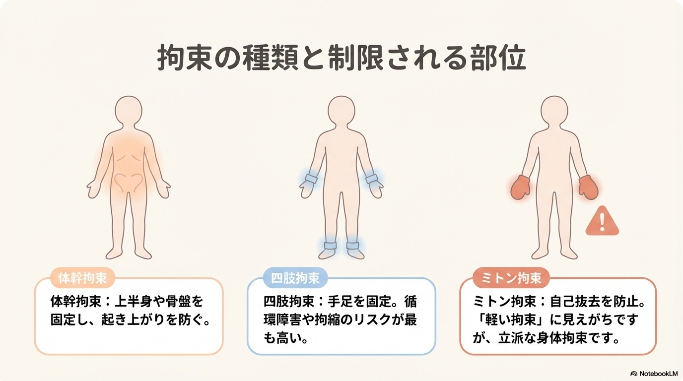 ミトン拘束と四肢拘束の違い