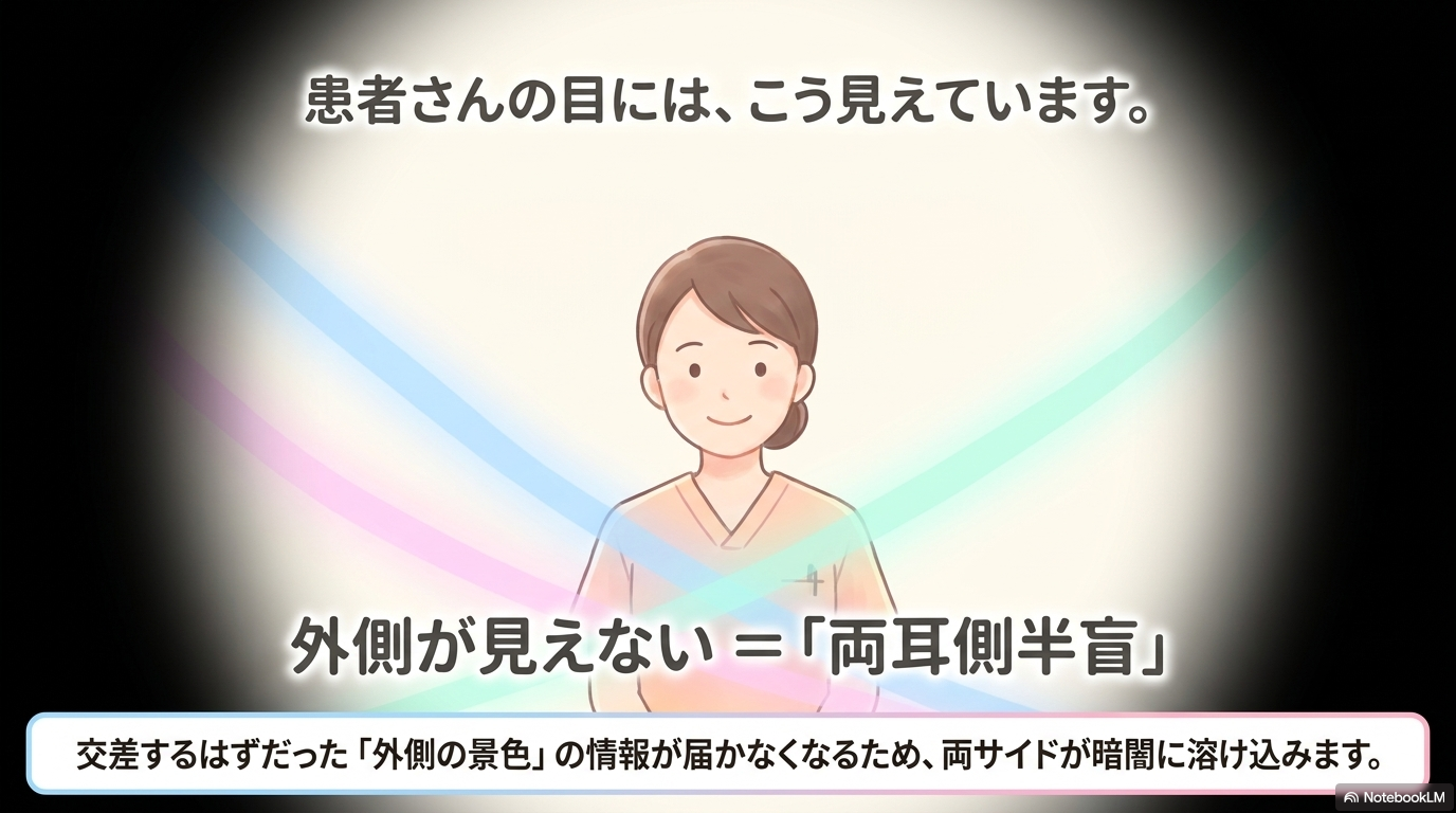 視神経
両耳側半盲(りょうじそくはんもう)