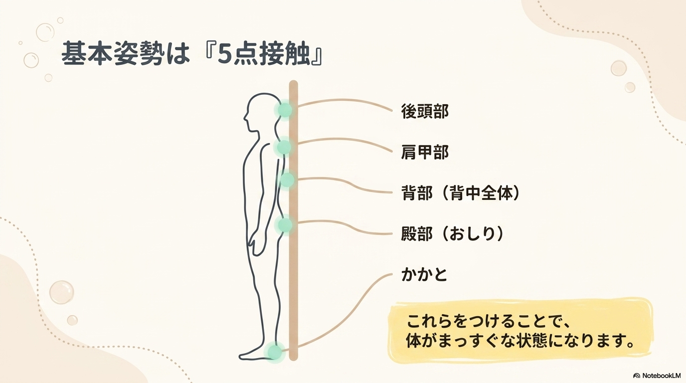 正しい姿勢の作り方（5点接触）