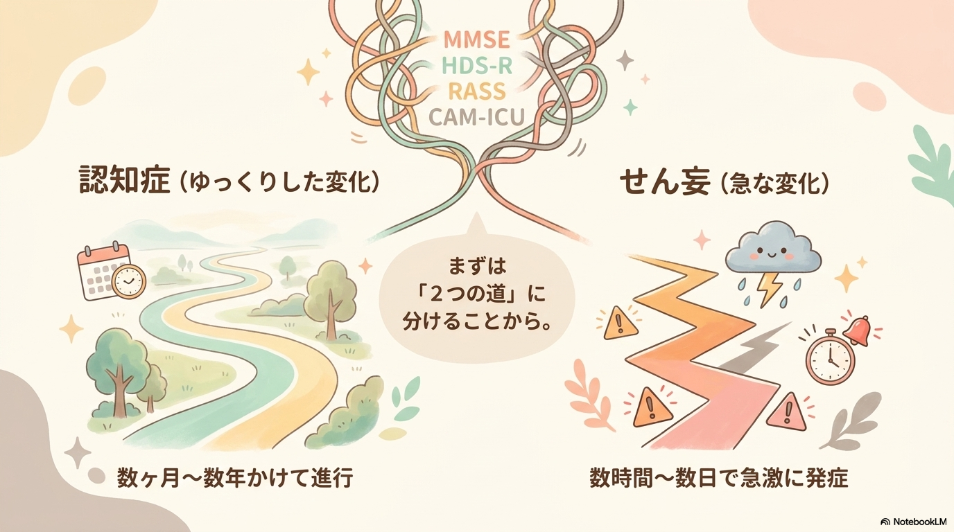 MMSE・HDS-Rは“認知症のスクリーニング”、そしてCAM-ICUは“せん妄評価”