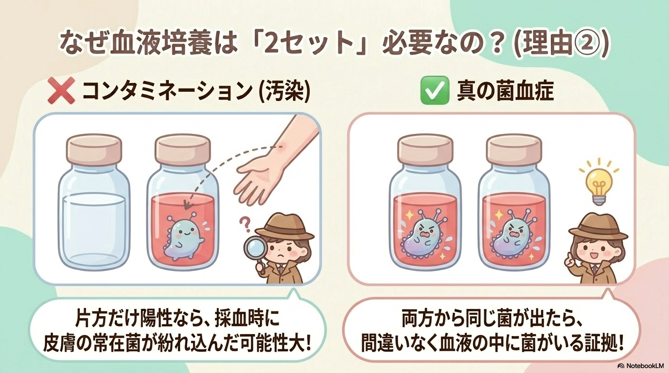 血液培養を2セット コンタミネーション