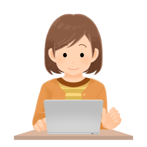 パソコンの前に座る女性のイラスト
