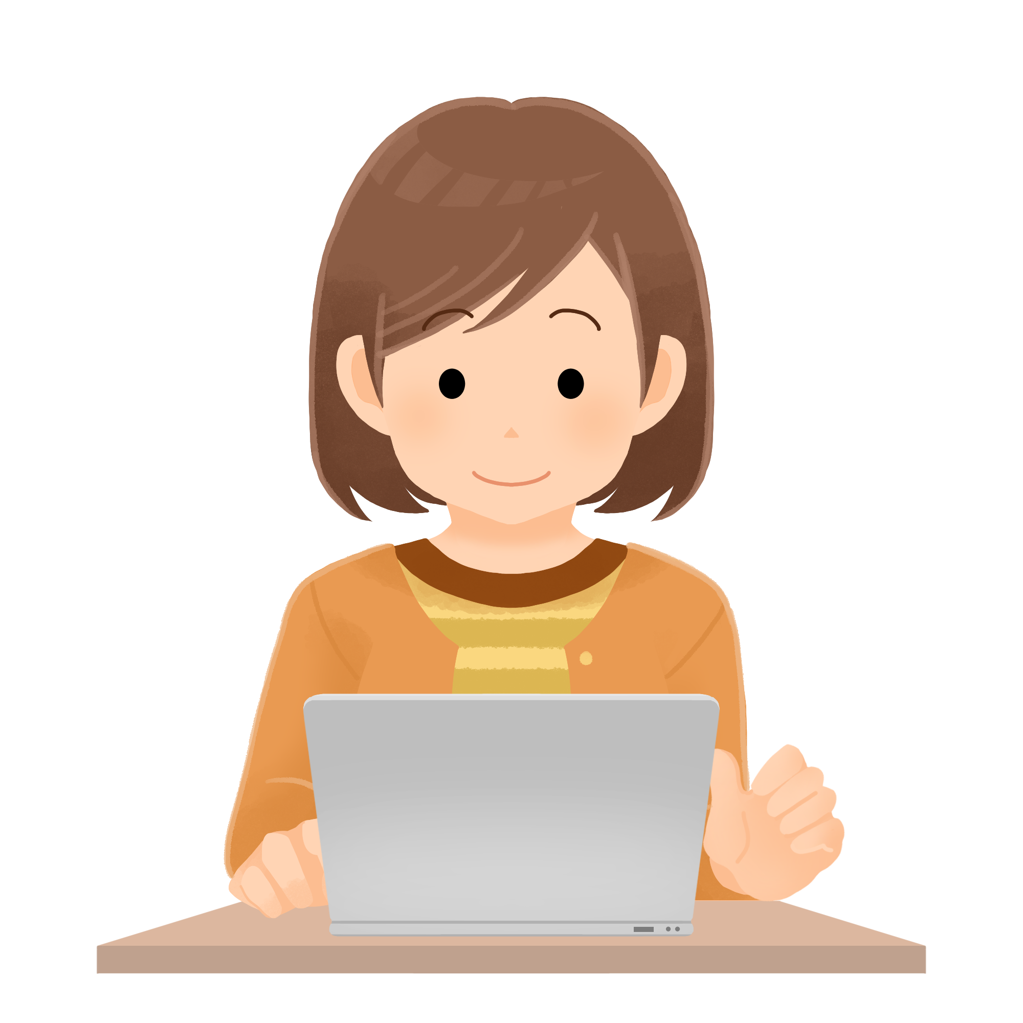 パソコンの前に座る女性のイラスト
